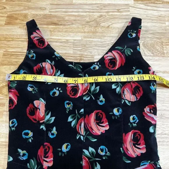 Esprit Vintage Black Velvet Floral Dress Pink Blue Roses Sz 5/6 - Picture 10 of 15